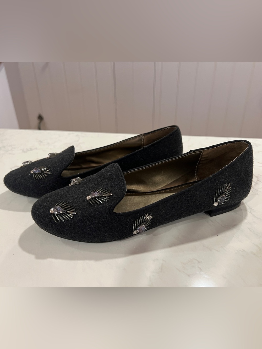 Women’s Ann Taylor Loft Black Embellished Wool Loafers, 7M
